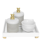 Kit Higiene Espelho Potes, Molhadeira E Capa Ursinho Dourado