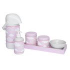 Kit Higiene Slim Rosa Garrafa Grande Nuvem Chevron Rosa