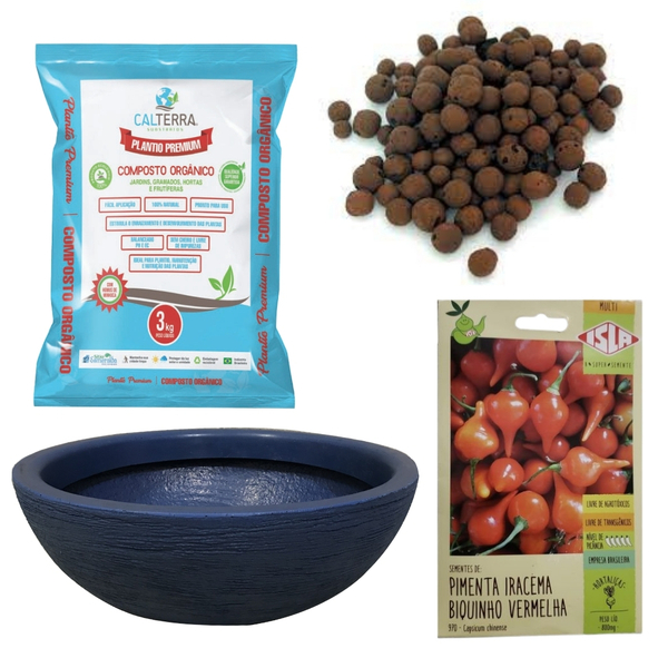 Kit Horta Plantio Fácil De Biquinho Vermelha E Bacia Azul