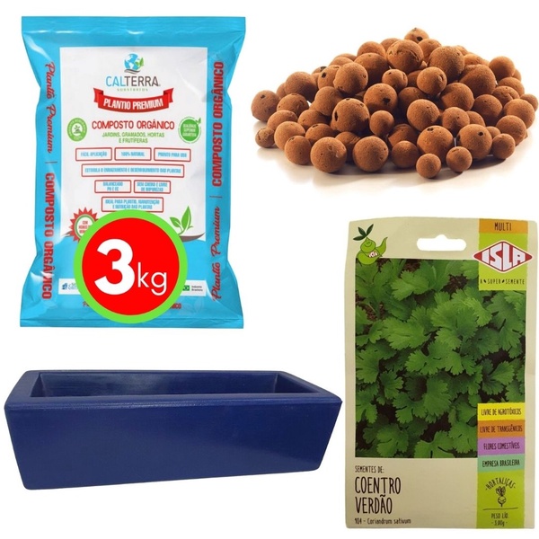 Kit Horta Plantio Fácil De Coentro E Jardineira Azul