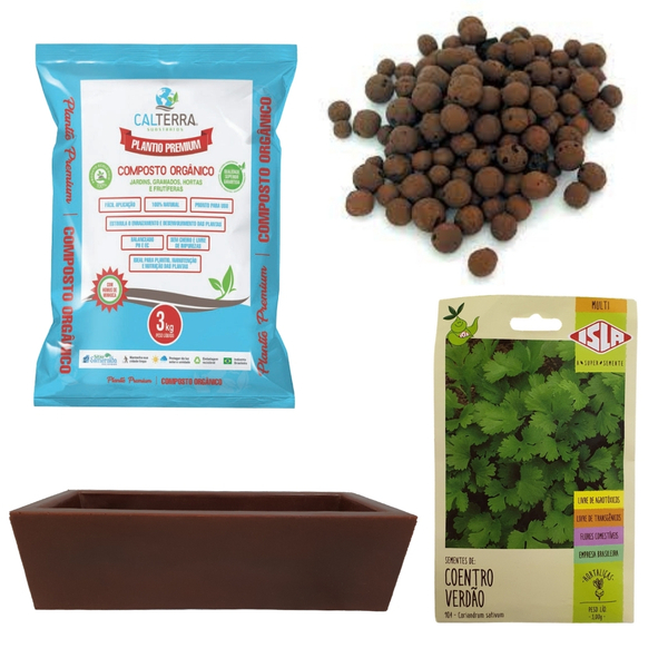 Kit Horta Plantio Fácil De Coentro E Jardineira Chocolate