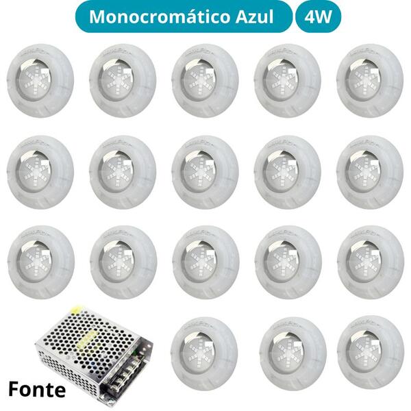 Kit Iluminação Azul Piscina 144m² 18 Leds Com Fonte Luxpool