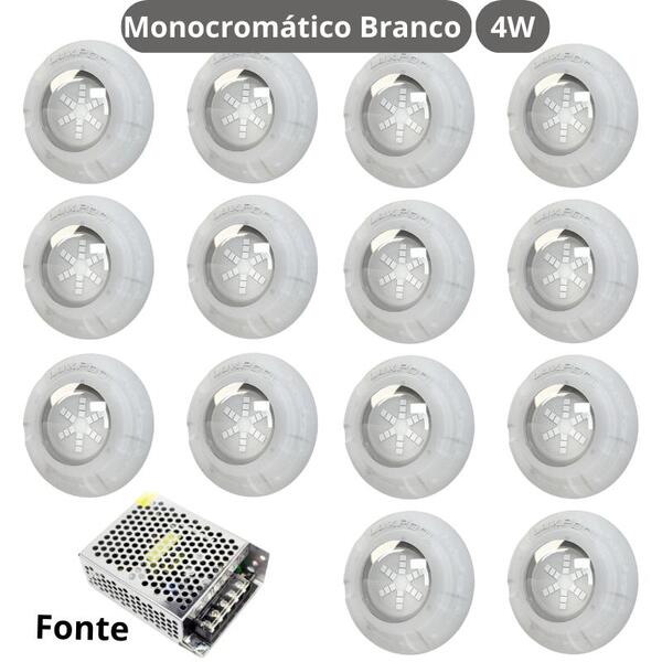 Kit Iluminação Branco Piscina 112m² 14 Leds Com Fonte Luxpool