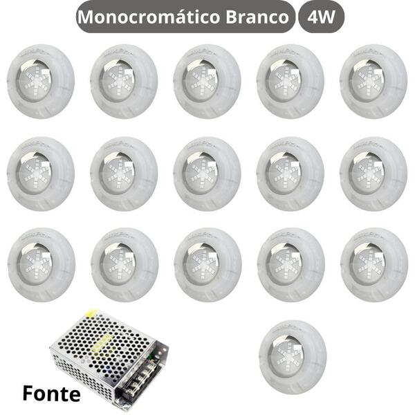 Kit Iluminação Branco Piscina 128m² 16 Leds Com Fonte Luxpool