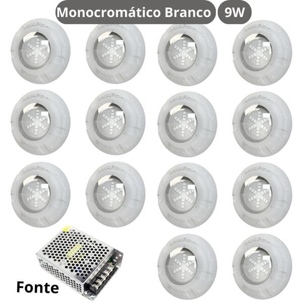 Kit Iluminação Branco Piscina 224m² 14 Leds Com Fonte Luxpool