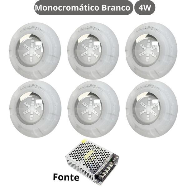 Kit Iluminação Branco Piscina 48m² 6 Leds Com Fonte Luxpool