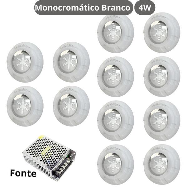 Kit Iluminação Branco Piscina 96m² 12 Leds Com Fonte Luxpool
