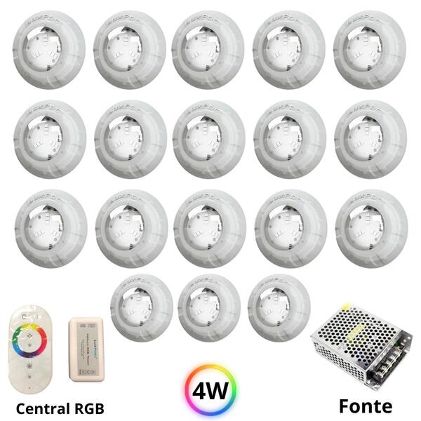 Kit Iluminação Piscina 144m²- 18 Leds- Mod Rgb Fonte Luxpool