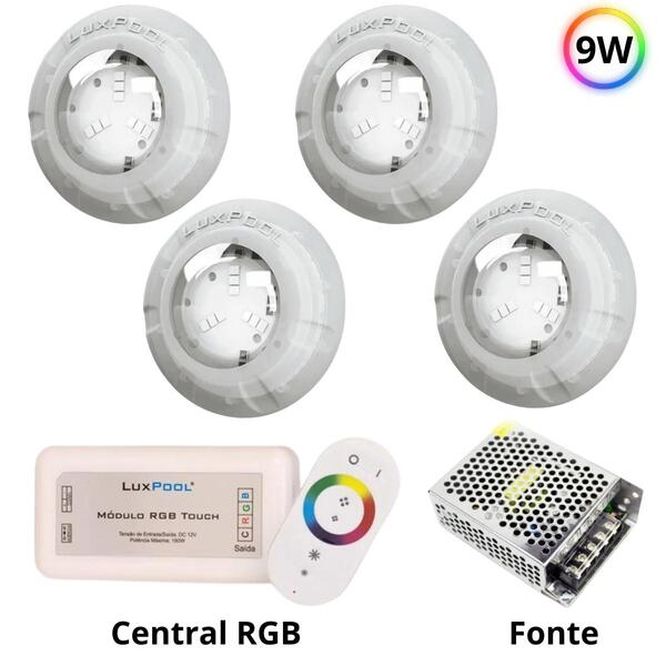 Kit Iluminação Piscina 64m² - 4 Leds - Mod Rgb Fonte Luxpool