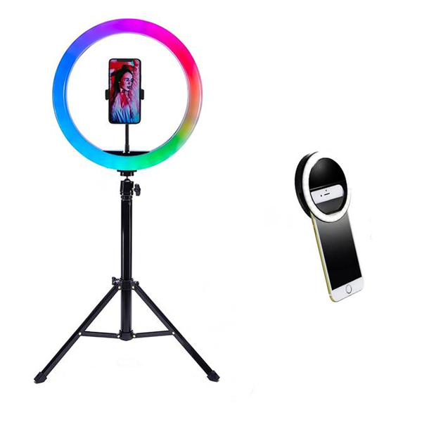 Kit Iluminação Ring Light Rgb + Tripé 1,5m + Mini Ring Light