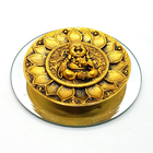 Kit Incensário Vareta Baby Buda Ouro Bandeja Espelhada 12cm