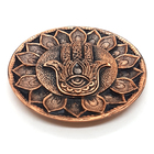 Kit Incensário Vareta Mão Hamsa Cobre Bandeja Espelhada 12cm