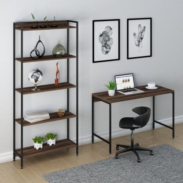 Kit Industrial 2 Peças Escrivaninha Com Estante Active Yescasa