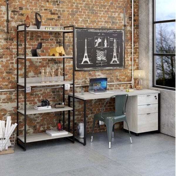 Kit Industrial 3 Peças 1 Escrivaninha 1 Estante E 1 Gaveteiro