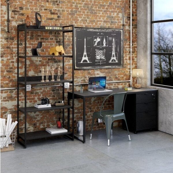 Kit Industrial 3 Peças 1 Escrivaninha 1 Estante E 1 Gaveteiro