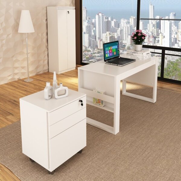 Kit Industrial 3 Peças Com 1 Escrivaninha 1 Gaveteiro 1 Armár