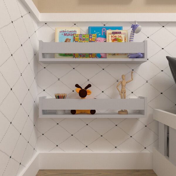 Kit Infantil Com 2 Prateleiras Para Livros E Decoração Cinza