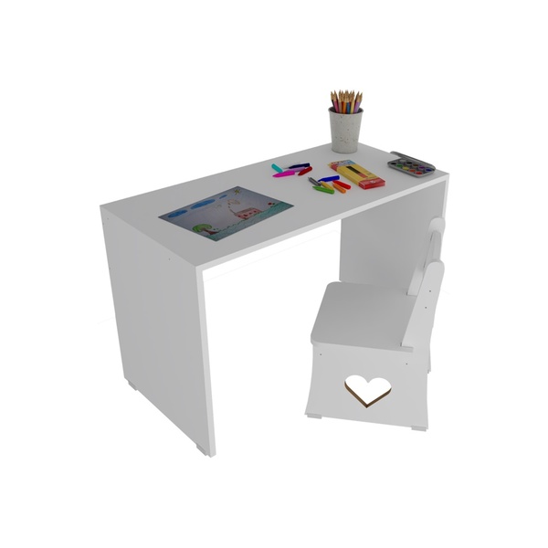 Kit Infantil Escrivaninha Mesa De Estudos Com Cadeira Coração