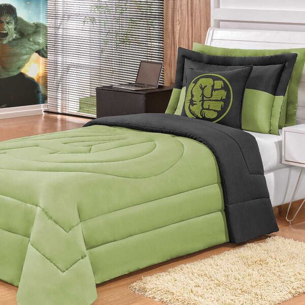 Kit Infantil Monster Para Cama De Solteiro Verde/preto Dupla