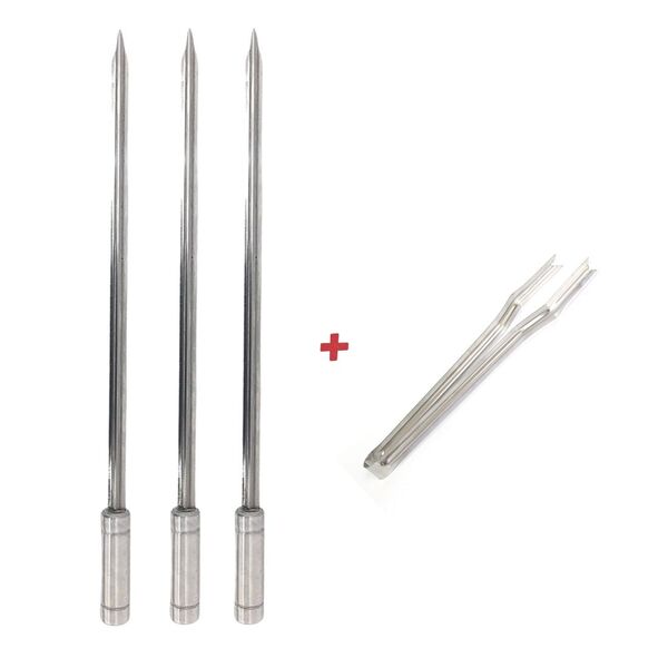 Kit Inox Espeto Espada 50cm E Pegador De Carnes, Churrasco