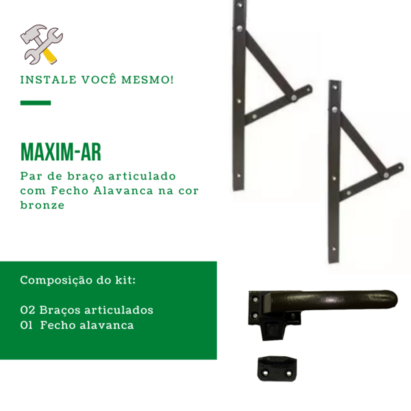 Kit Janela Maxim Ar - Braço 40cm - C/ Fecho - Em Bronze