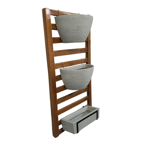 Kit Jardim Vertical 100x50 Com Jardineira E Vasos Cinzas