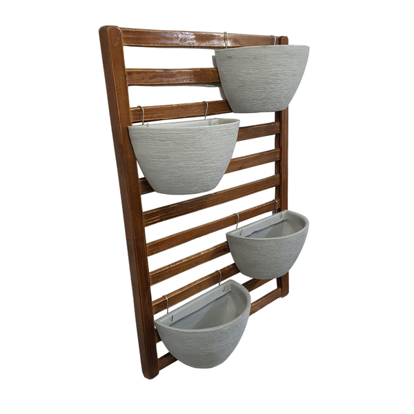 Kit Jardim Vertical 100x70 Com 4 Vasos Cinzas De Polietileno