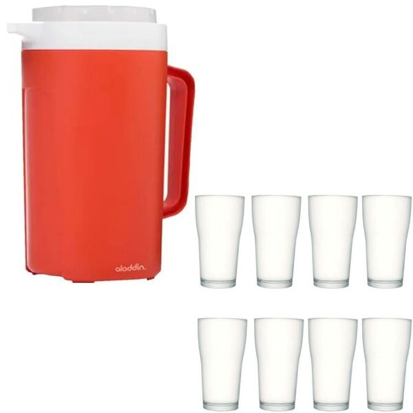 Kit Jarra Térmica Aladdin 2l Laranja E 8 Copos Vidro 200ml