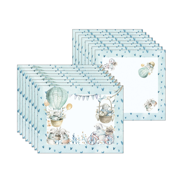 Kit Jogo Americano + Guardanapo Balão/azul Coração - 8 Peças