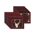 Kit Jogo Americano + Guardanapo Natal Cervo Xadrez - 12 Peças