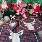 Kit Jogo Americano + Guardanapo Natal Cervo Xadrez - 12 Peças
