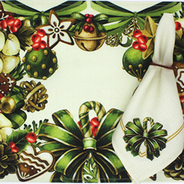 Kit Jogo Americano + Guardanapo Natal Green - 6 Peças