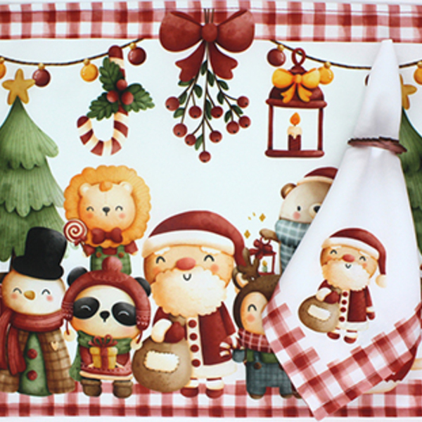 Kit Jogo Americano + Guardanapo Natal Infantil - 4 Peças