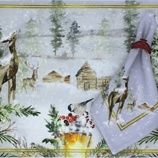 Kit Jogo Americano + Guardanapo Natal Inverno - 8 Peças