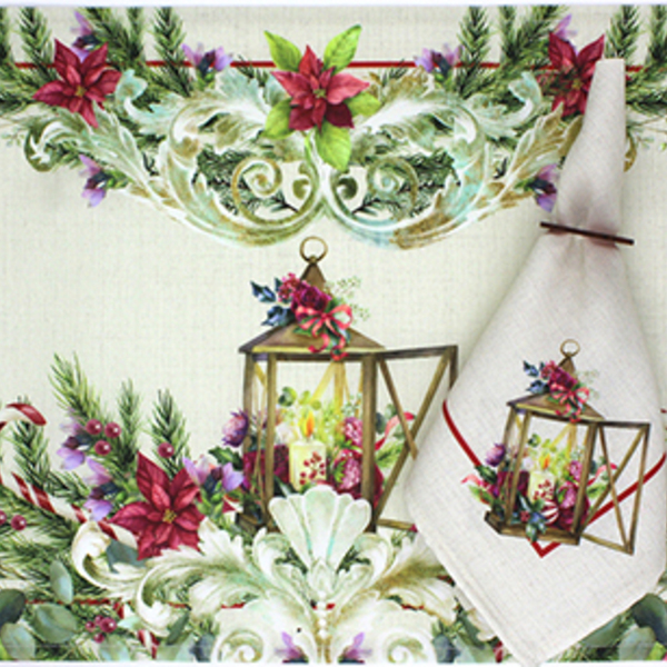 Kit Jogo Americano + Guardanapo Natal Lanterna - 2 Peças