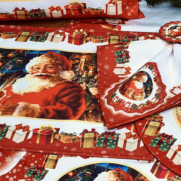 Kit Jogo Americano + Guardanapo Natal Papai Noel Iii - 2 Peças