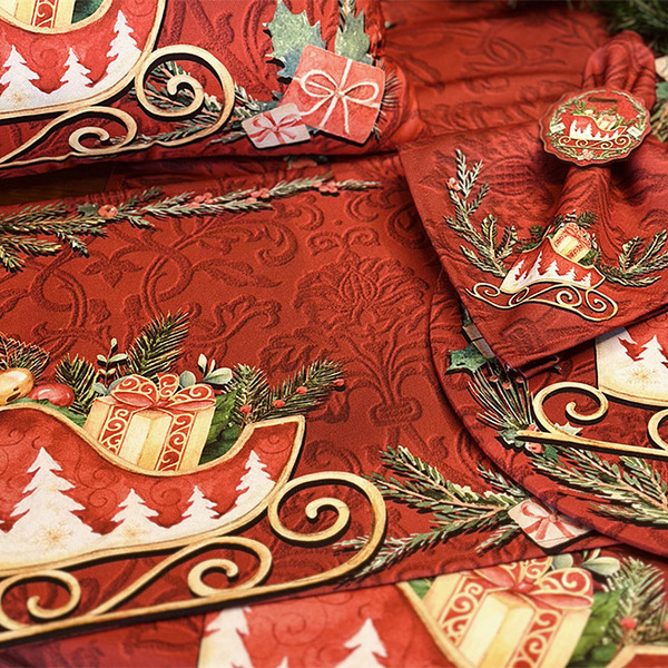 Kit Jogo Americano + Guardanapo Natal Trenó Ii - 6 Peças