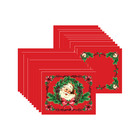 Kit Jogo Americano + Guardanapo Papai Noel Vermelho - 12 Peças