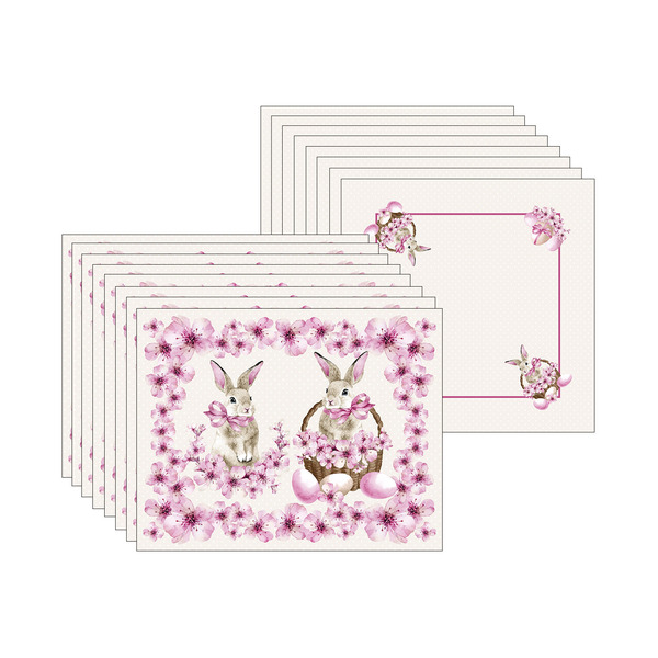 Kit Jogo Americano + Guardanapo Páscoa Sakura - 8 Peças