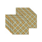 Kit Jogo Americano + Guardanapo Xadrez Laranja E Azul - 12 Pe