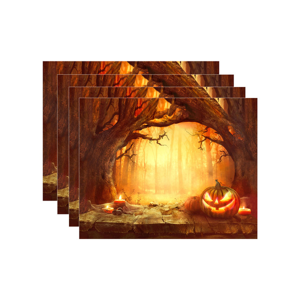 Kit Jogo Americano Halloween Abóbora Fantasma - 4 Peças