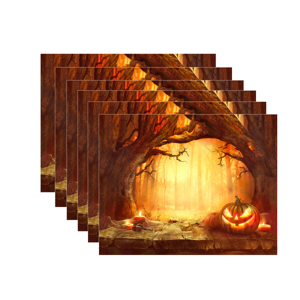 Kit Jogo Americano Halloween Abóbora Fantasma - 6 Peças