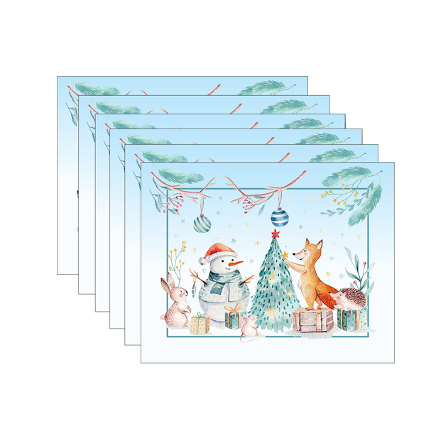 Kit Jogo Americano Natal Animais - 6 Peças