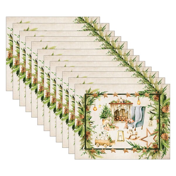 Kit Jogo Americano Natal Lareira - 12 Peças