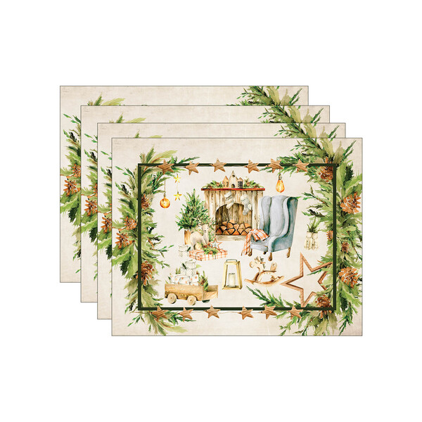 Kit Jogo Americano Natal Lareira - 4 Peças