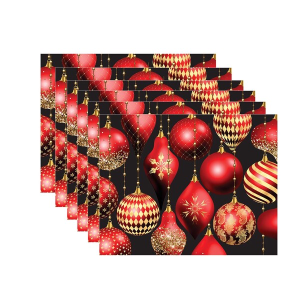 Kit Jogo Americano Natal Preto Vermelho - 6 Peças