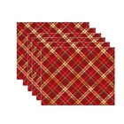 Kit Jogo Americano Natal Xadrez Vermelho/dourado - 6 Peças