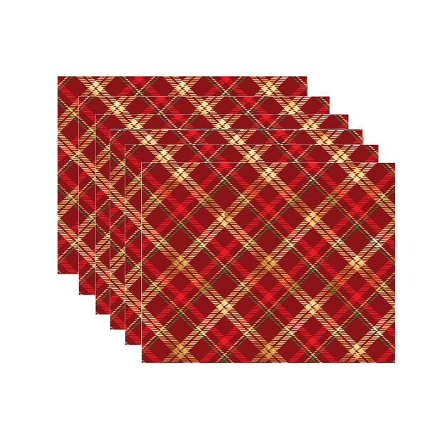 Kit Jogo Americano Natal Xadrez Vermelho/dourado - 6 Peças