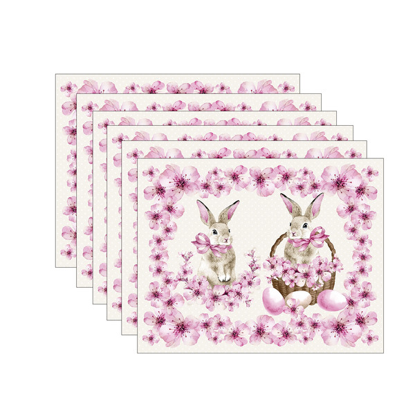 Kit Jogo Americano Páscoa Sakura - 6 Peças