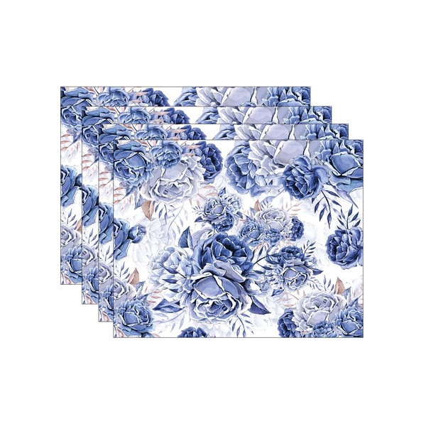 Kit Jogo Americano Rosas Azul - 4 Peças